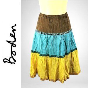BODEN Brown Teal Yellow Sequin Boho Skirt SZ 12
